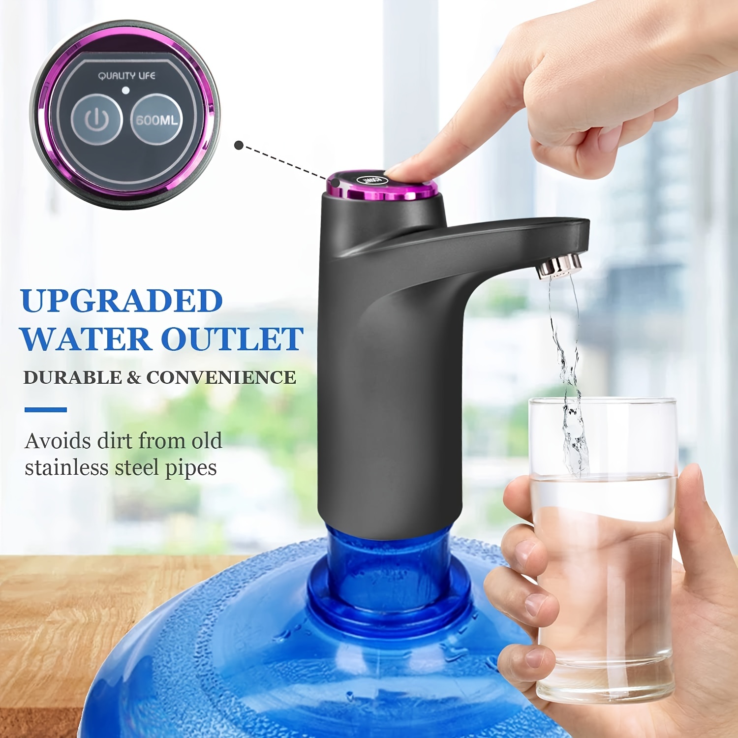 1pc water bottle pump usb charging automatic drinking water pump electric water dispenser for universal 5 gallon bottle wireless and portable for home kitchen office use details 0