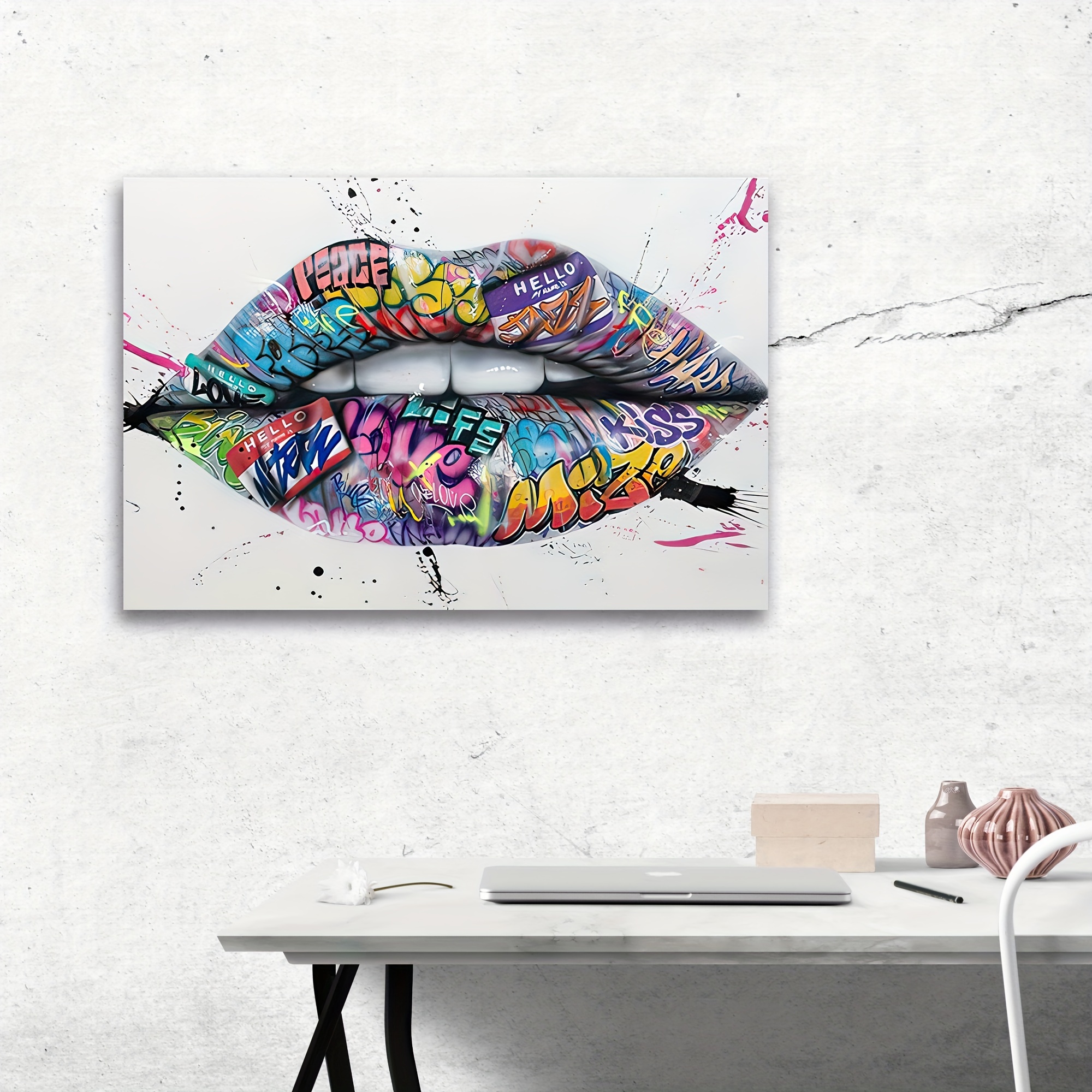 Contemporary Canvas Graffiti Poster Lip Graffiti Wall Art 