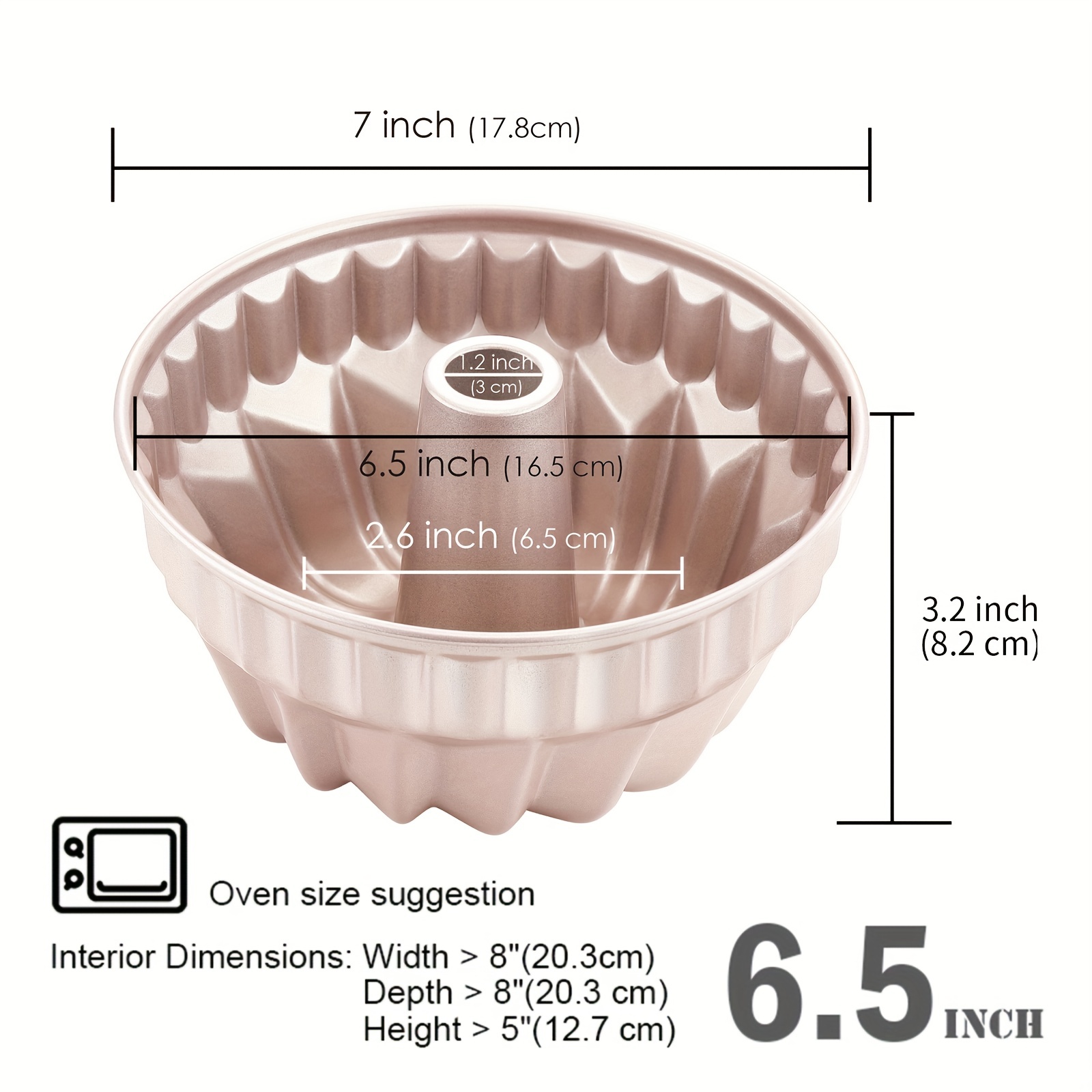Miragee 7 inch Non-Stick Bundt Pan, Carbon Steel Kugehopf Mold, Easy to Use and Release, Champagne Color