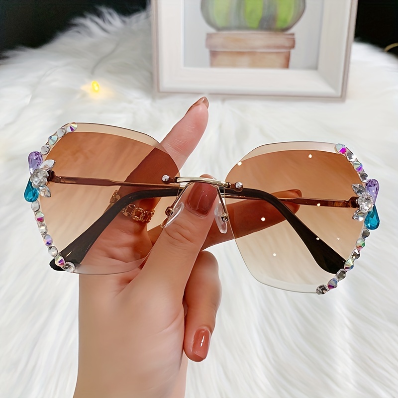 Rhinestone Gradient Sunglasses UV400 Shades for Summer Beach Party