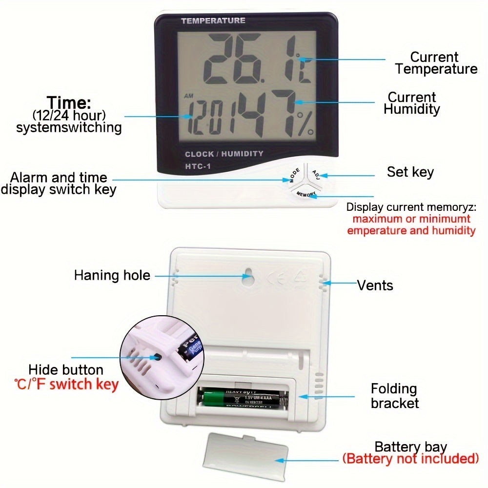 HTC-2 Digital LCD Temperature Humidity Meter Indoor / Outdoor Room