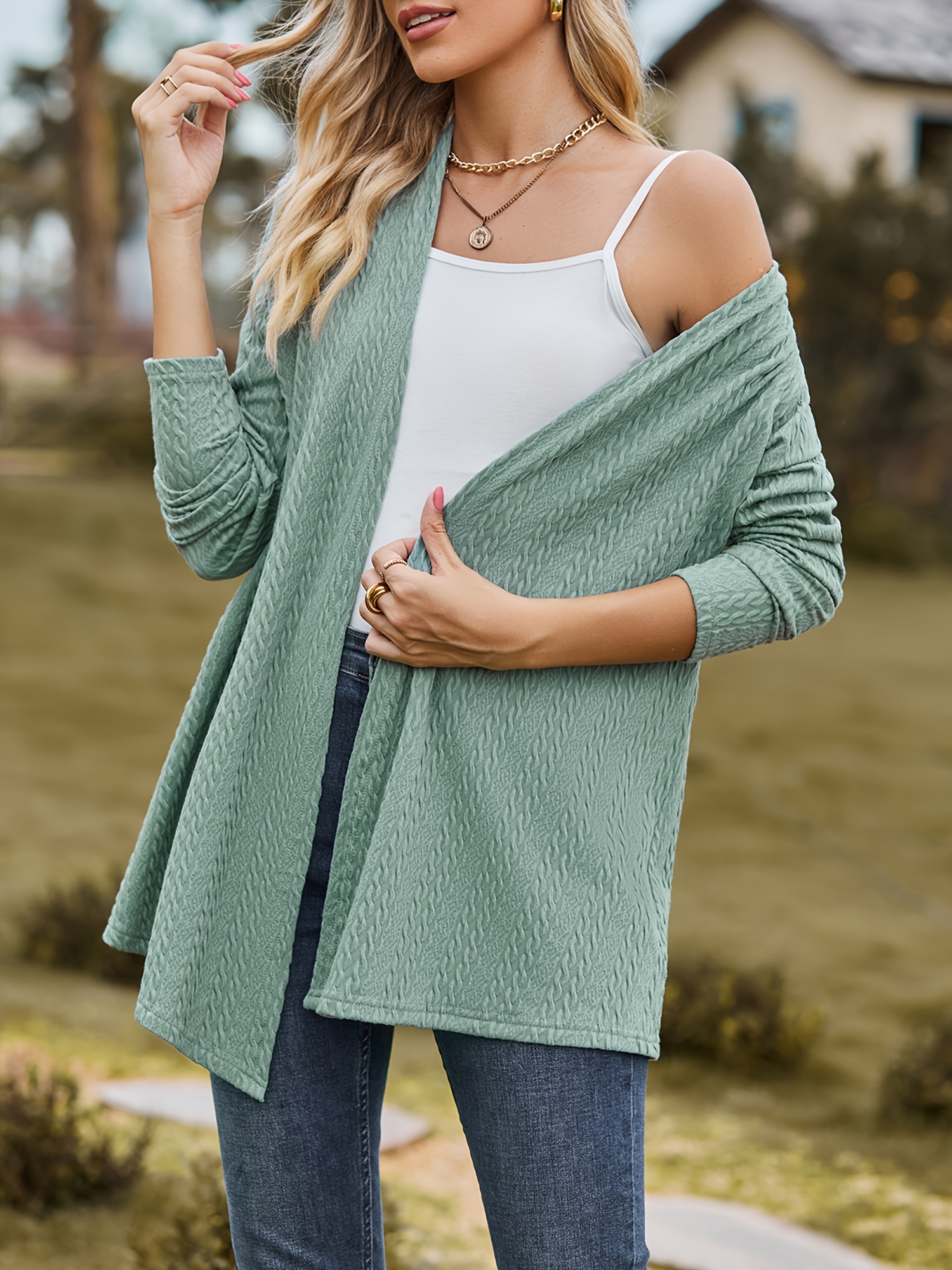 Casual Cardigan Women's Plus Textured Long Sleeve