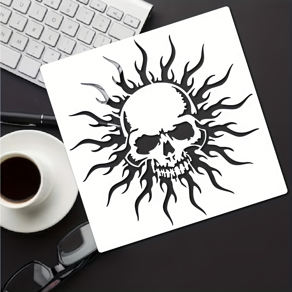 8pcs Skull Stencil, Reusable Flame Stencil Fire Skull Stencils With Metal  Open Ring, Painting Template For Airbrushing Auto Motorcycle Cloth Wood Wall