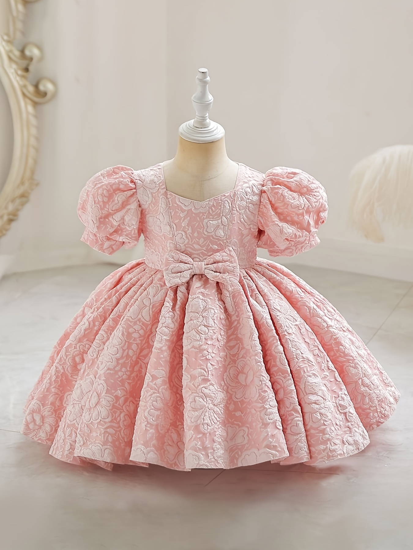 Elegant Cotton Dress Flower Embroidery Girls Flutter Sleeve - Temu