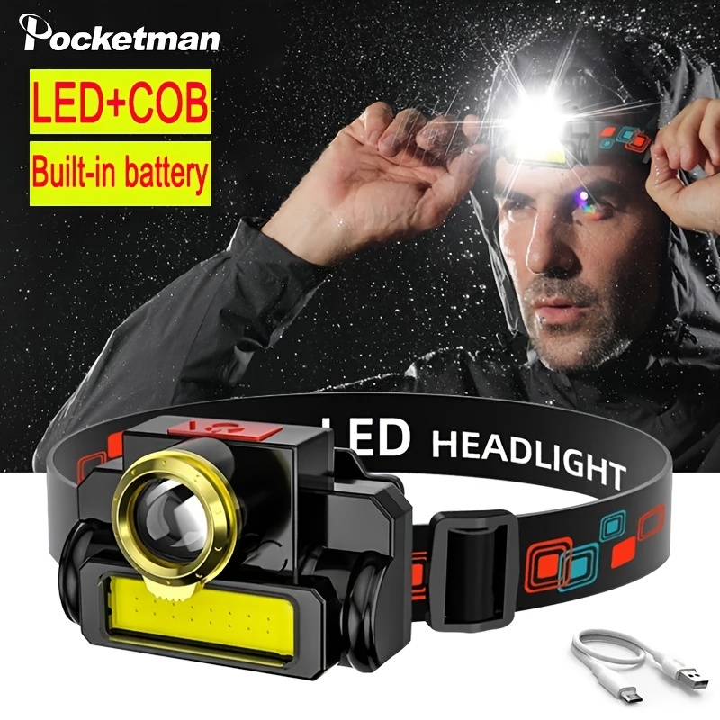 XPE COB LED Mini Headlamp Light 6 Modes Headlight USB Rechargeable