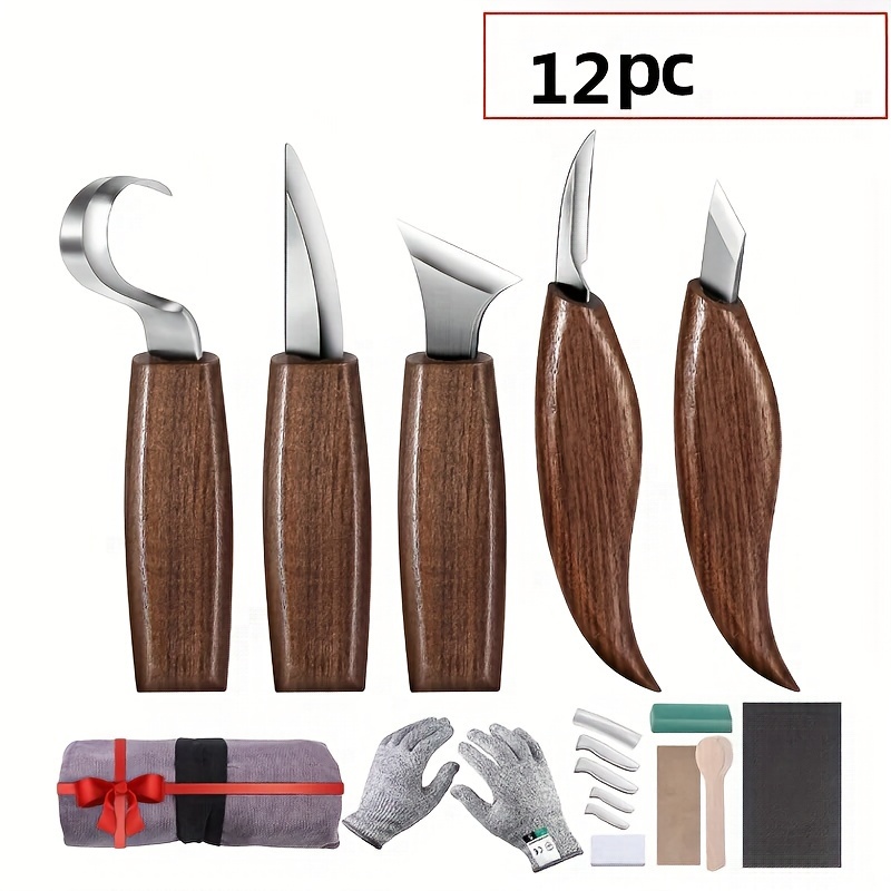 12pcs Wood Carving Chisels Knife Hand Woodworking Cutter Tools  Kit+Whetstone Set