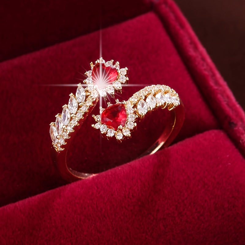 E-shop Modischer Design Herzförmiger Zirkonia Eingelegter Verstellbarer Offener Ring