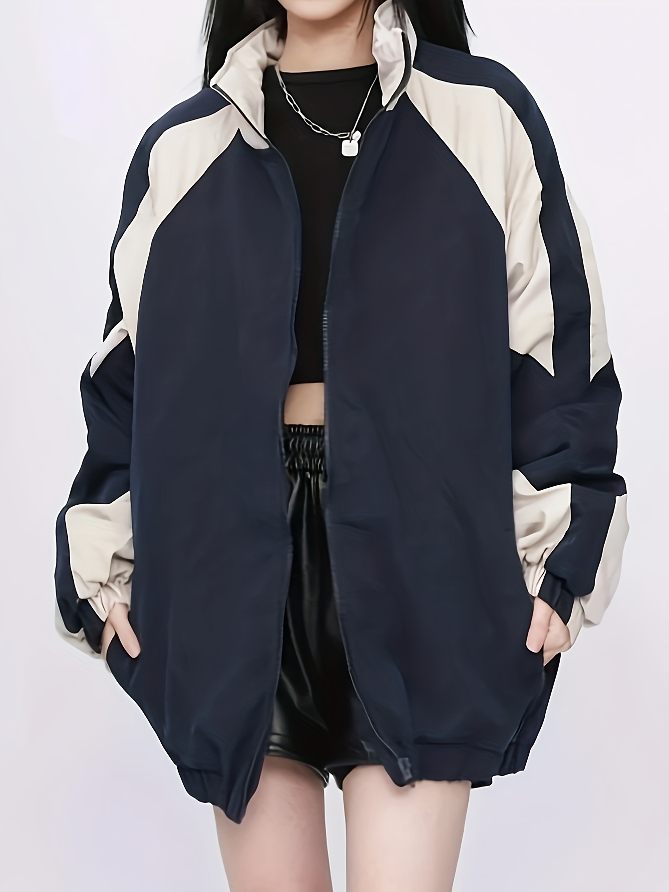 Lapel Neck Zip Up Jacket (Color : Black, Size : Small) 