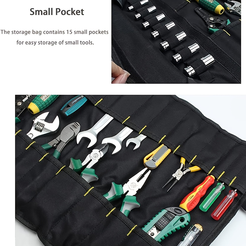 Canvas Tool Roll Up Bag Tool Pouch With 6 Zipper Pockets Large Capacity  Tools Wrap Roll Storage Case Hand-held Tool Carrier Tote