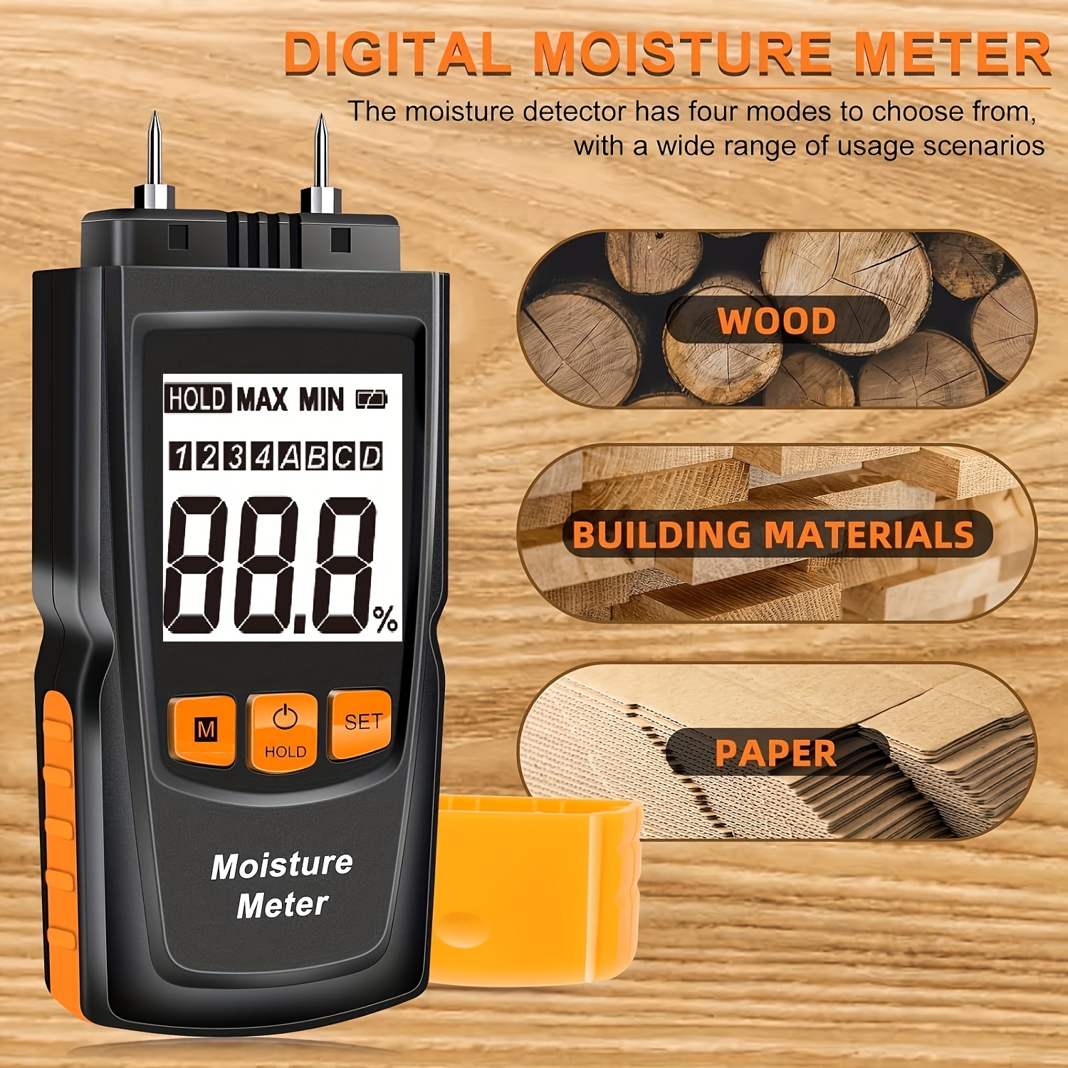 Détecteur d'humidité, détecteur d'humidité à broche numérique LCD pour murs  de bois de chauffage