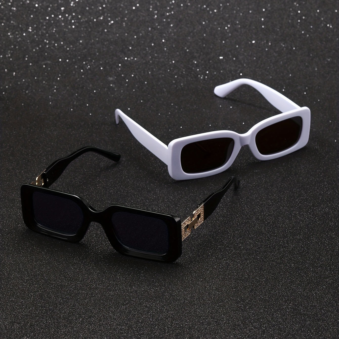 2pcs Vintage Punk Cool Metal Frame Small Rectangle Sunglasses For