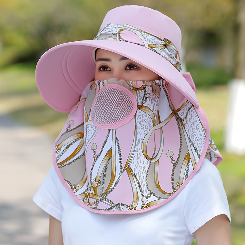 Trendy Printed Summer Sun Hat Neck Flap Uv Protection Wide - Temu