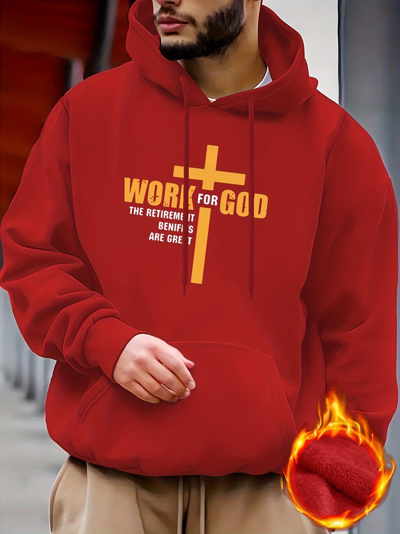 work God Print Hoodies Men Graphic Hoodie Kangaroo Temu United