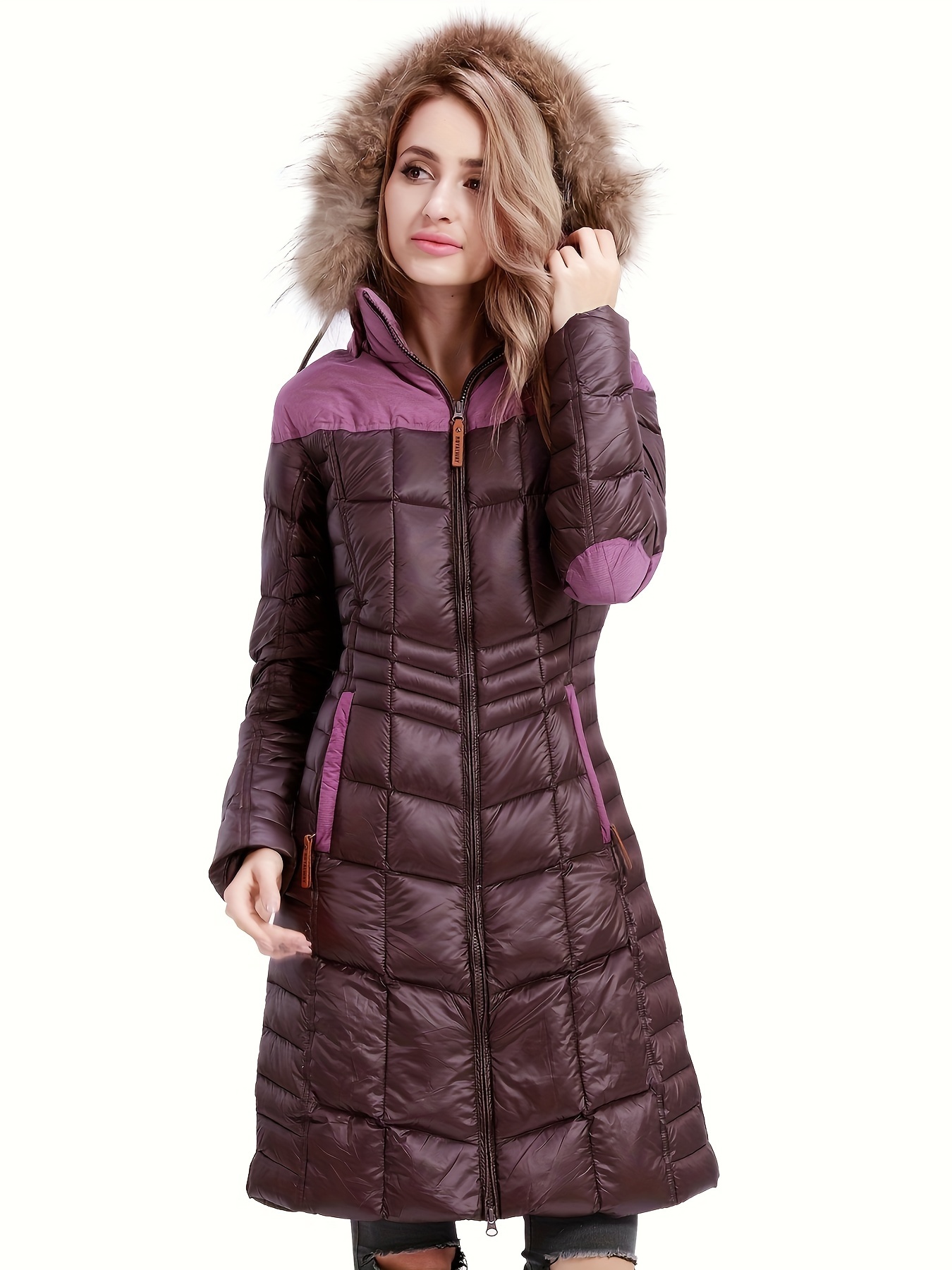 womens   length puffer jacket   fur collar zip up comfortable thermal hooded jacket lightweight windproof long sleeve sports coat