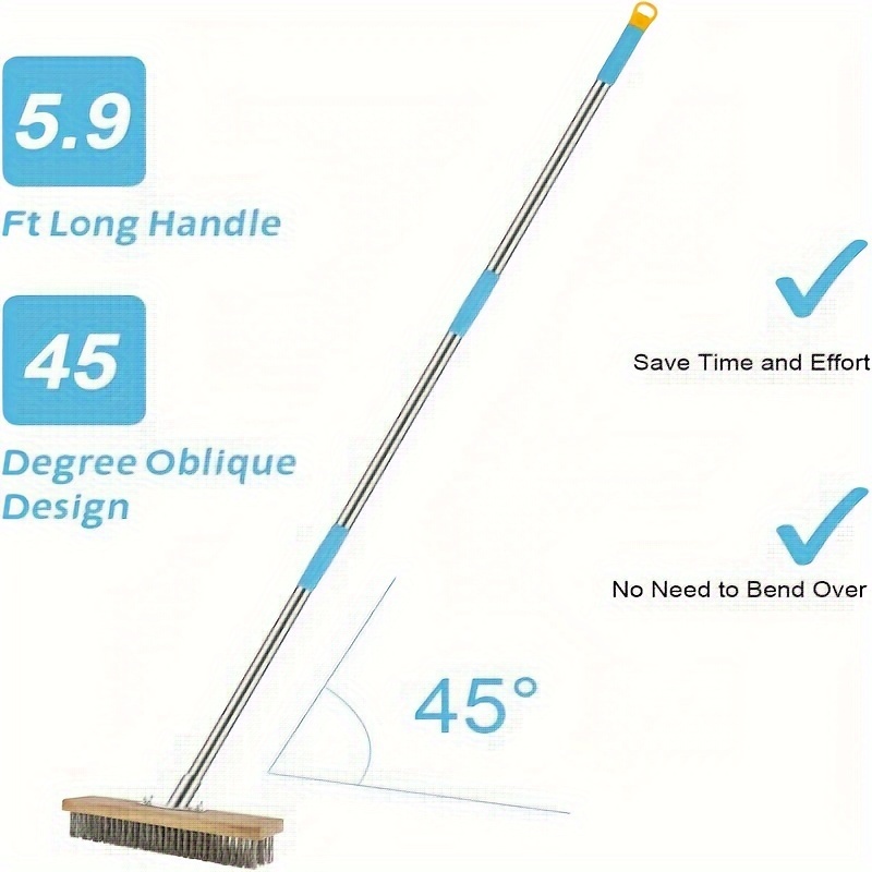 Goodartificer Stainless Steel Deck Wire Brush With Long Handle For Removing  Rough Surface Dirt, Scrubbing Stains On Concrete, Cleaning Outdoor Deck,  Garage, Pool, Grout, Patio - Temu