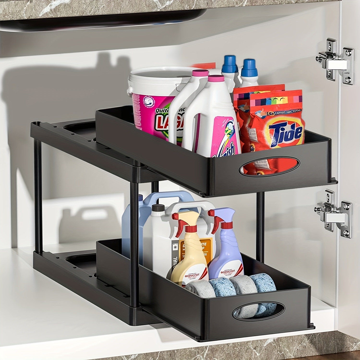 2 Tier Under Sink Shelf Organizers Storage Pull Out Bathroom Cabinet Storage
