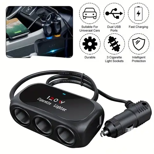 200W PD USB C Car Charger Adapter: 12V Cigarette Lighter Socket Splitter 12  Volt DC Plug Multi Way Auto Power Outlet with LED Voltmeter Switch Dual