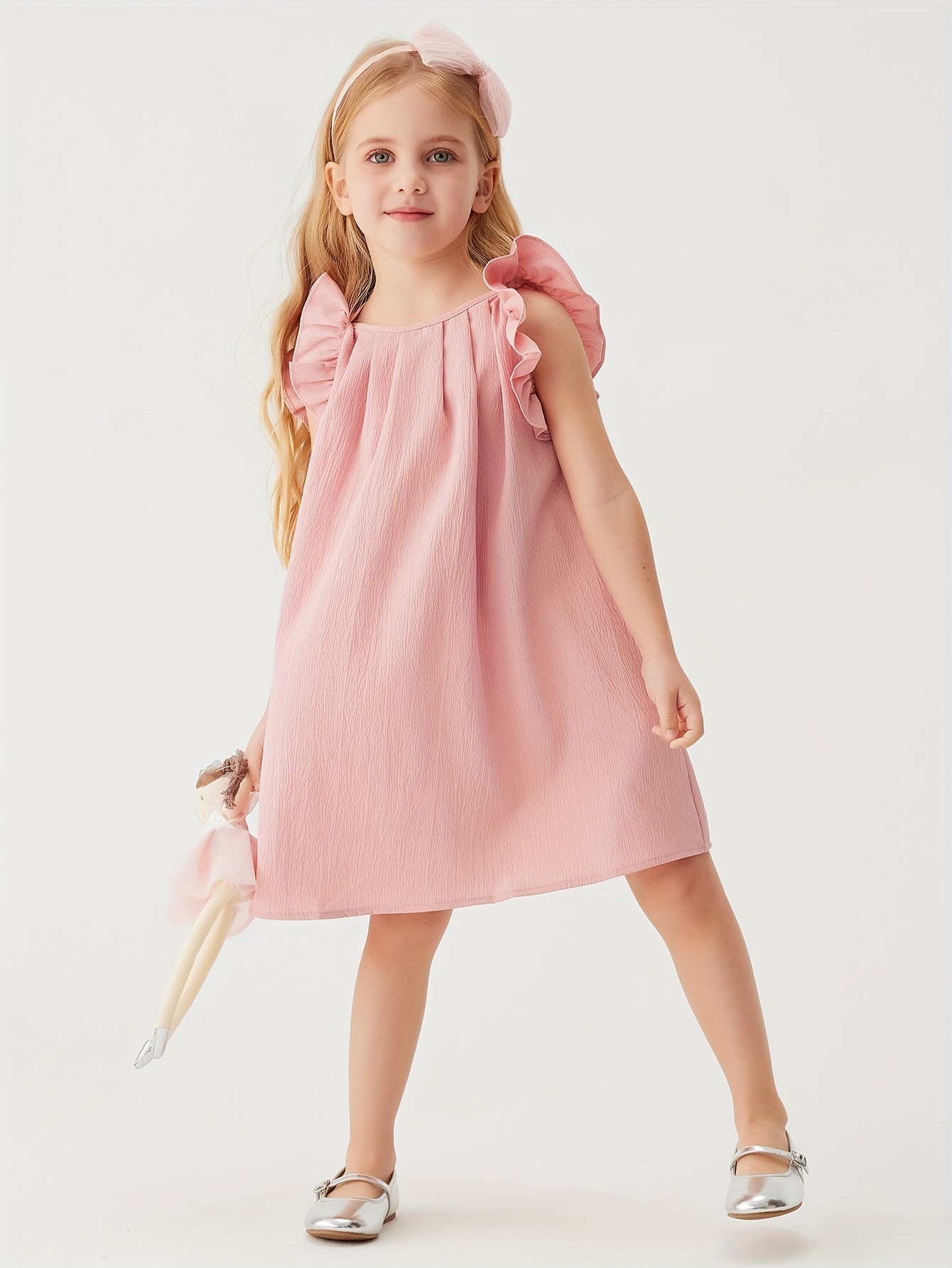 Baby Girls Cute Dress Summer Ruffle Sleeve Solid Color - Temu