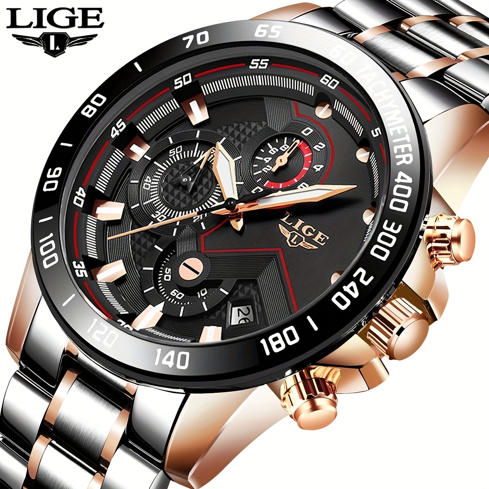 新しい Lige ファッションメンズ腕時計ステンレス鋼トップブランドの