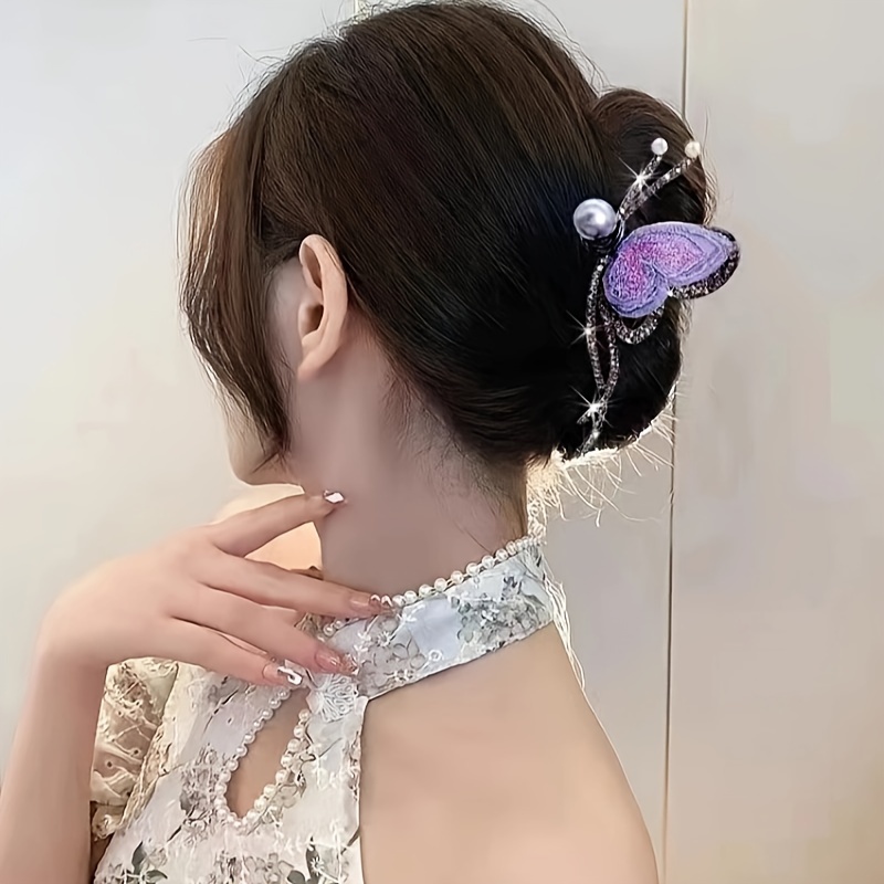 Girl Embroidery Rhinestone Butterfly Hair Clip Faux Pearl - Temu