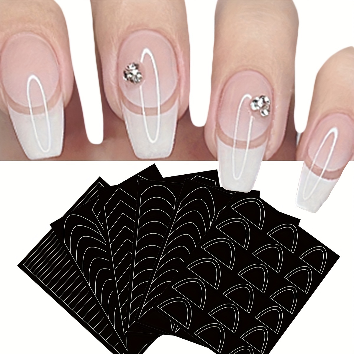 6Pcs/Set French Manicure Strip Nail Stickers Stencil Finger Tip Guide  Sticker Smile Line Guide Strips DIY Nail Art Tools NTFST