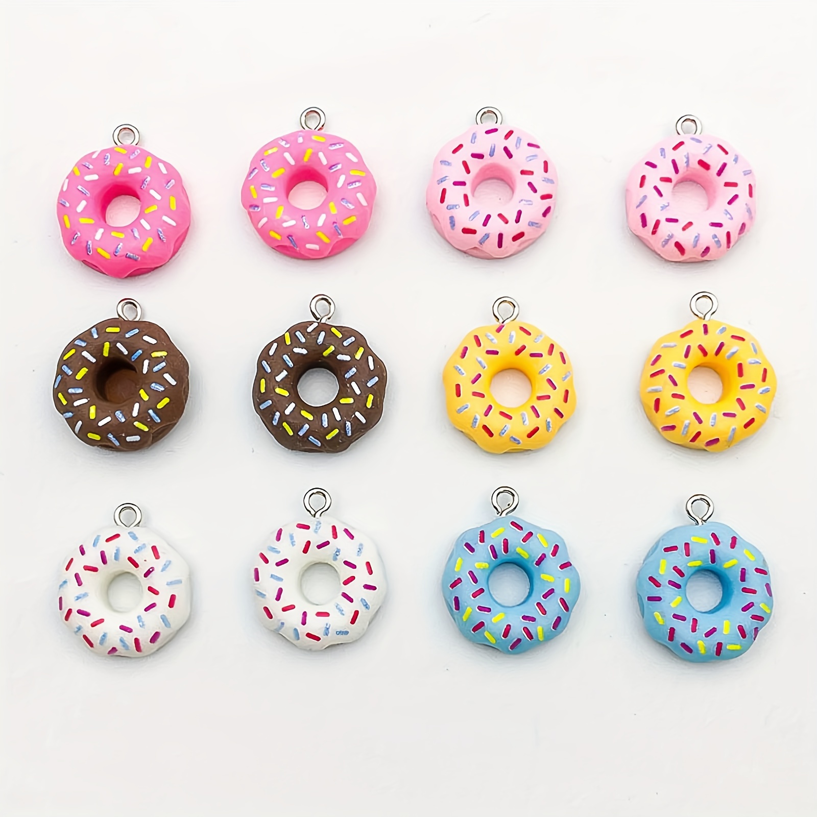 

12pcs 6 Colors 3d Resin Cartoon Donut Design Pendant For Diy Necklace Earrings Bracelet Key Chain Jewelry Making