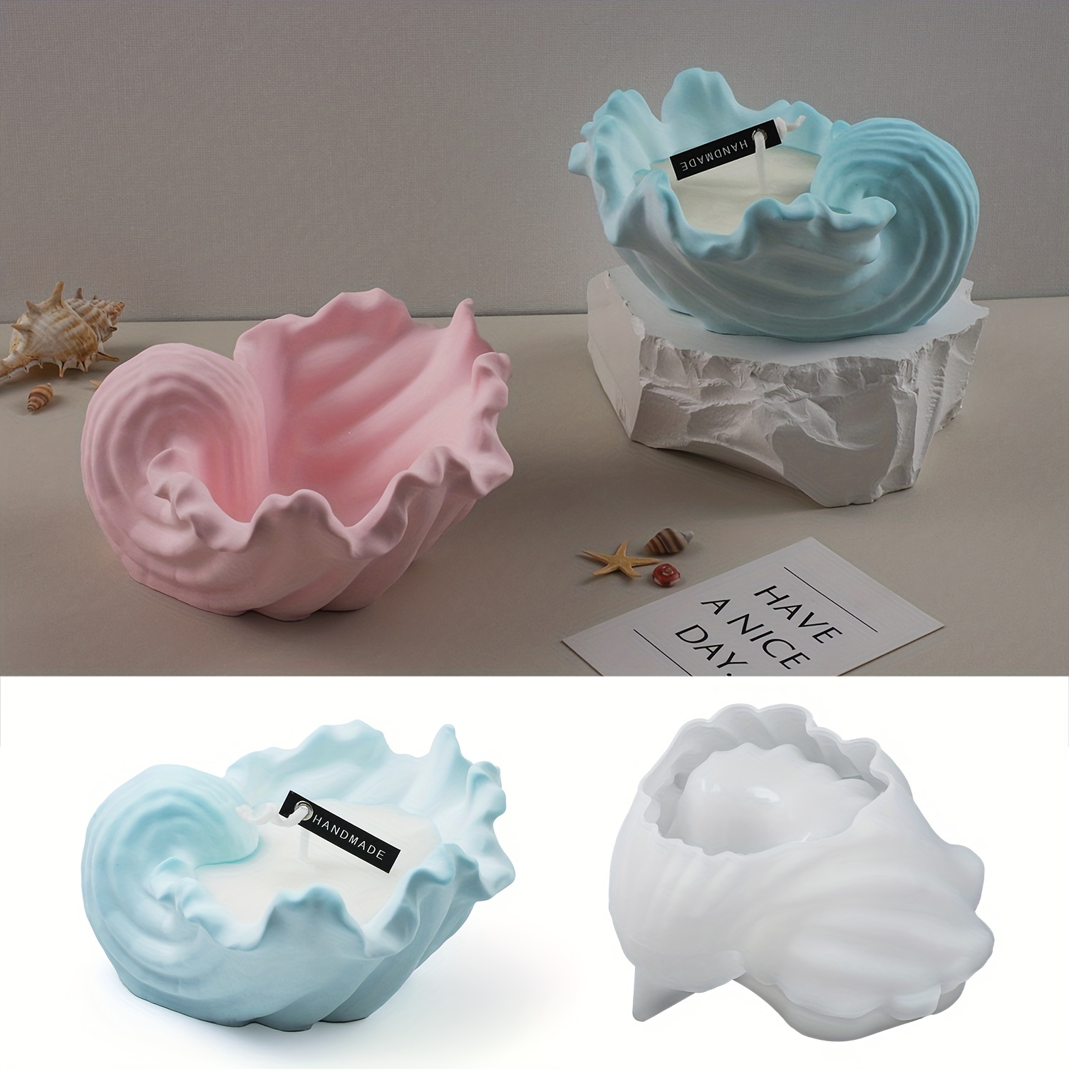 

1pc Concrete Shell Candle Holder Silicone Mold Diy Gypsum Conch Shell Candle Jar Marine Style Silicone Mold For Home Desk Decor