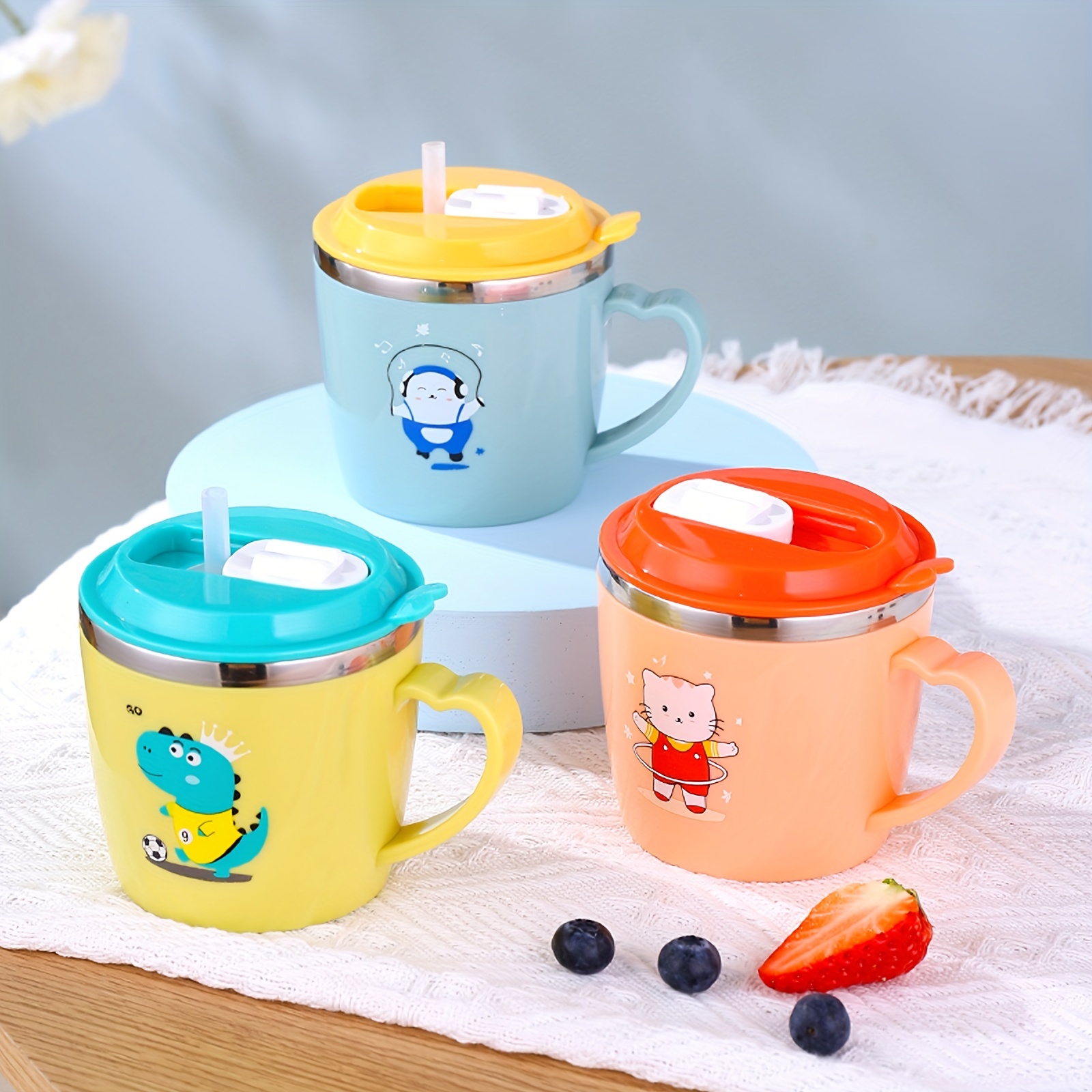 Kids 250ml Cartoon Water Bottle with Steel Straw Cup