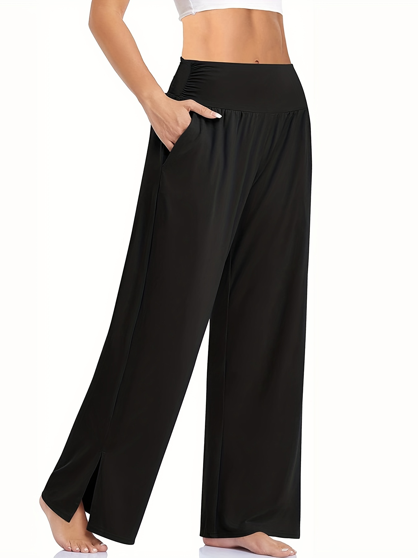 Women's Solid Color Casual Wide Leg Sports Pants With - Temu Austria