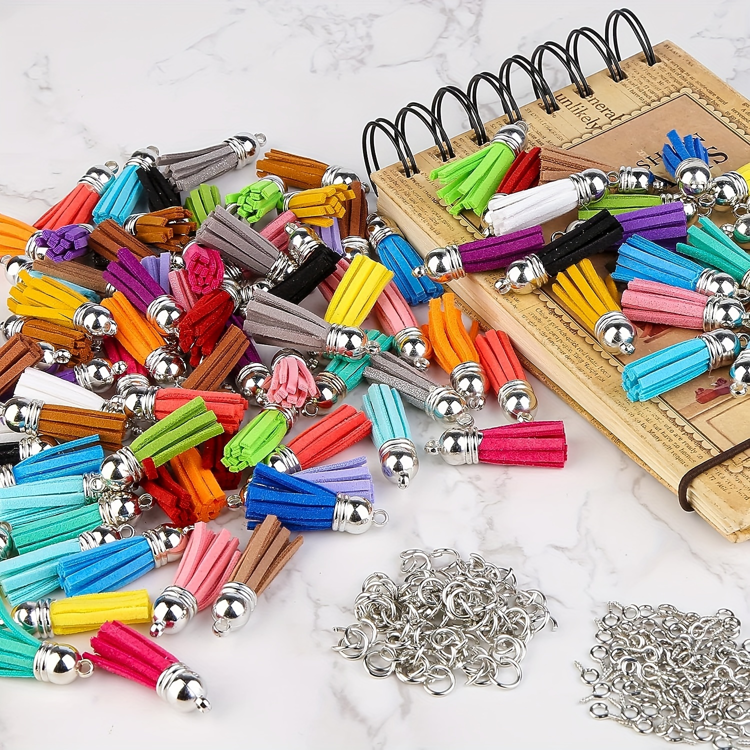 Keychain Tassels Jewelry Key Charms - 300pcs Keychain Tassels Bulk, 100pcs  Key Chain Tassles, 100pcs Jump Rings, 100pcs Screw Eye Pins Hooks, Leather  Tassels for Jewelry Making Crafts (Colorful)