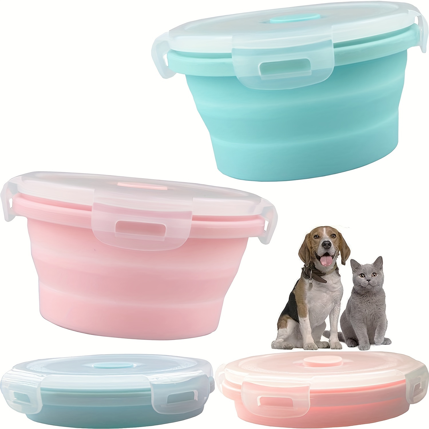 Collapsible Dog Bowls, Portable Travel Pet Feeder Bowl, 2 in 1 Expandable  Silicone Pet Food & Water Double Bowl, Cat Feeder Dish with Carabiner for