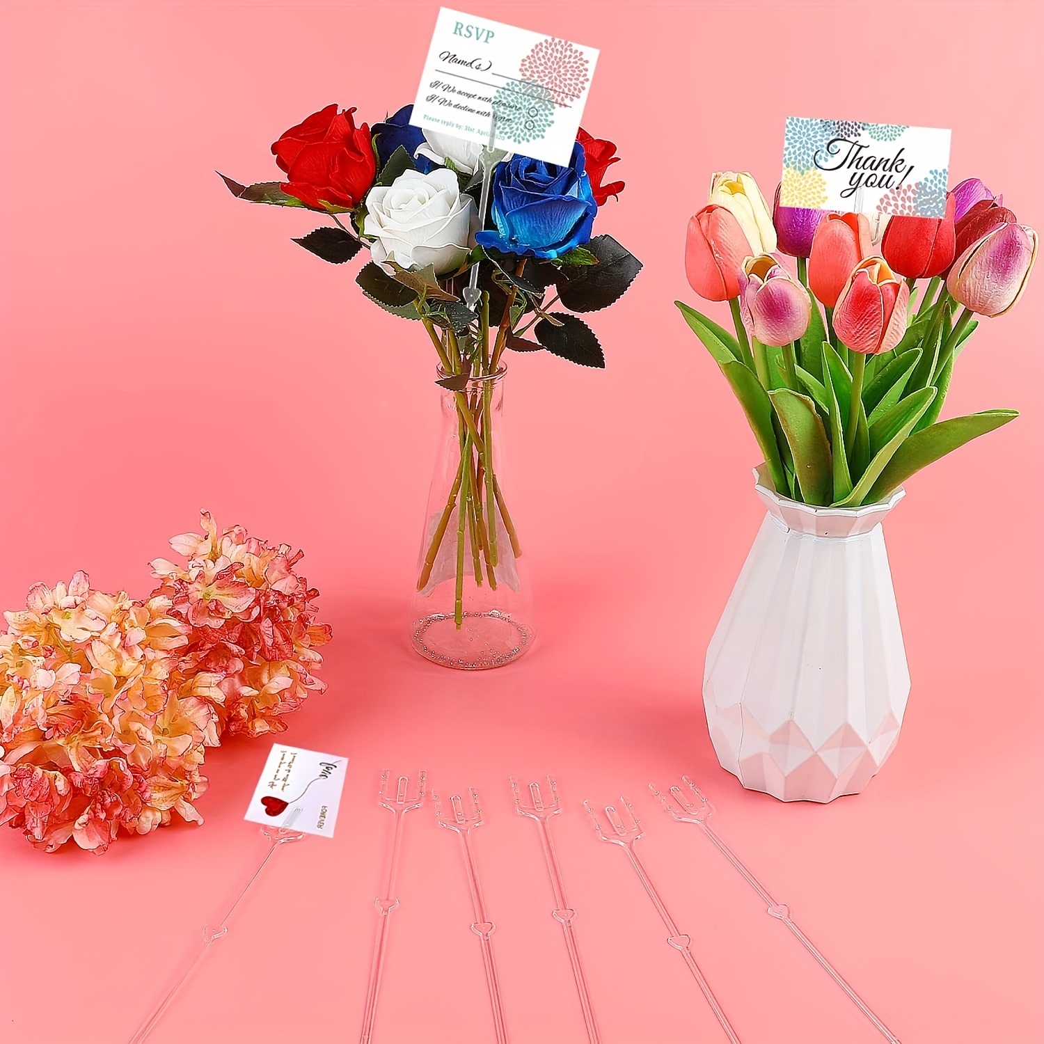 Nitial 100 Pcs Plastic Floral Picks Floral Card Holder Flower Picks Heart  Shape Flower Place Card Holder Floral Pick Clip Card Holder for Wedding