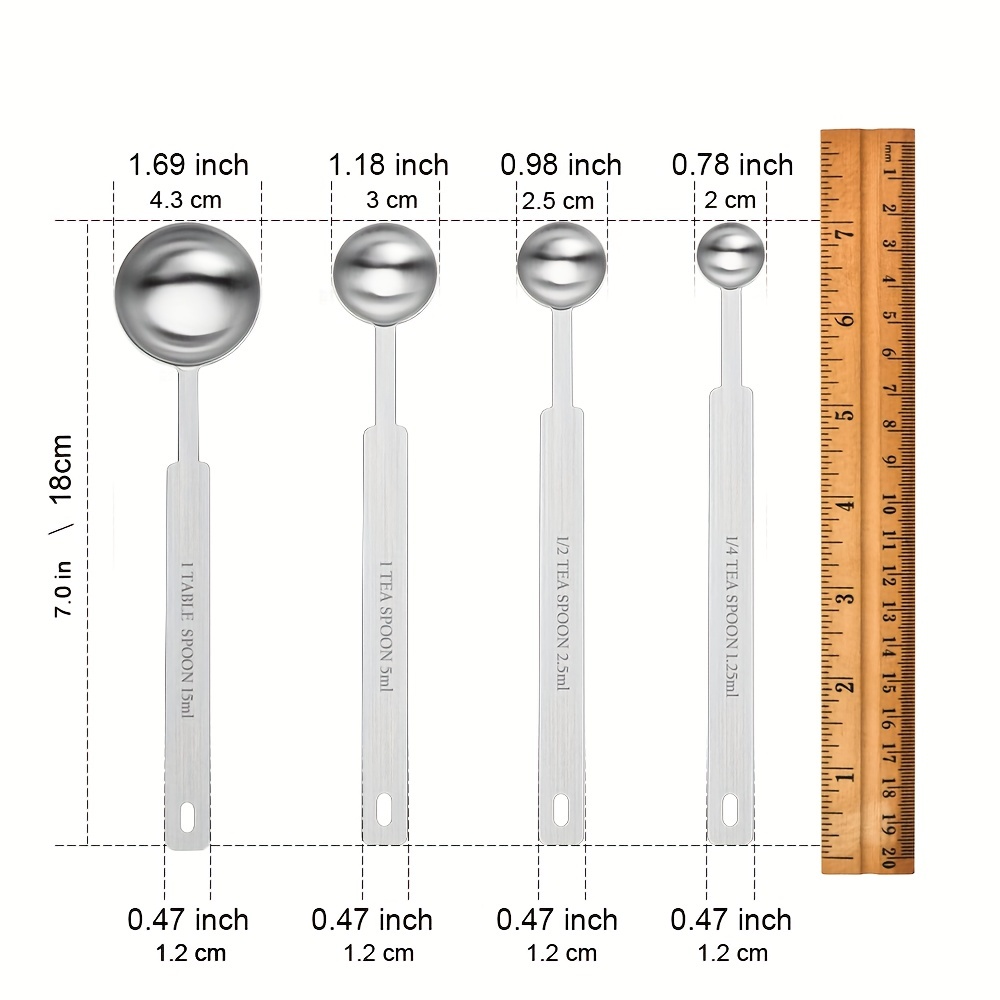 ONEKOO 7 Inches Long Handle Measuring Spoons Set, Premium Stainless Steel  Metal Spoon, Tablespoon & Teaspoon & Coffee Scoop, for Accurate Measure