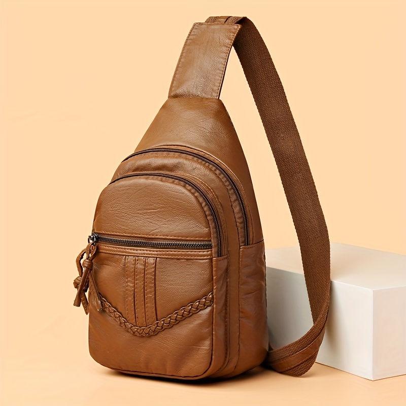 Mini Sling Bag Geometric Pattern PU Zip Front