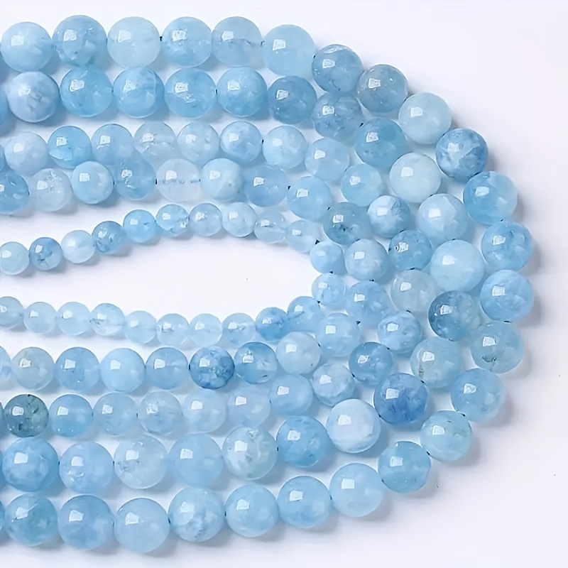 

32/37/46/60/85pcs Natural Aquamarine Round Loose Beads, Jewelry Accessories For Diy Necklaces Bracelets, Jewelry Accessories