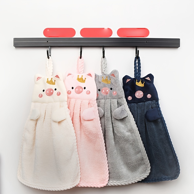 Coral Velvet Piggy Embroidery Hand Towel