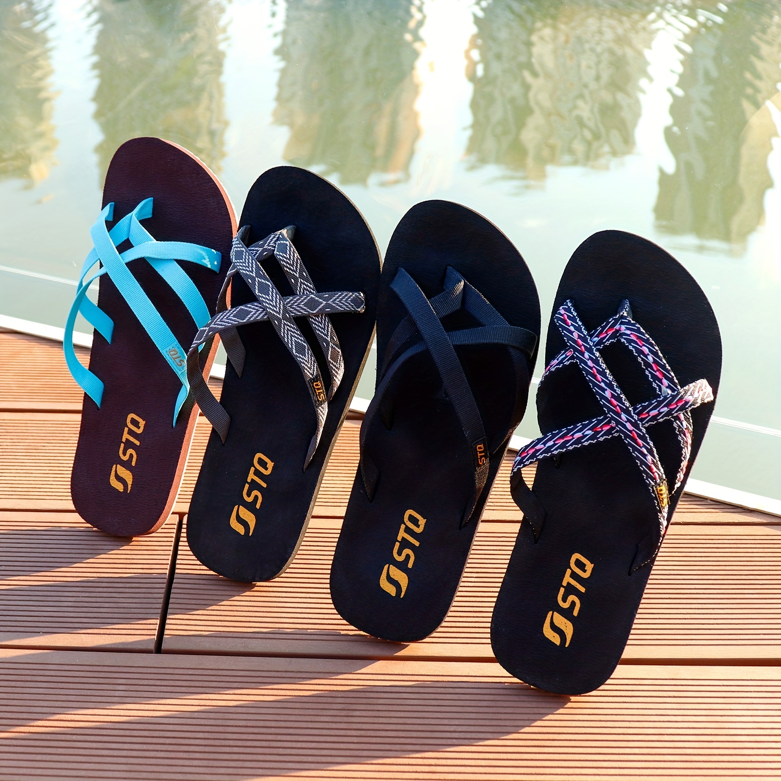 

Women's Cross Strap Flat Slip Flops, Lightweight Open Toe Anti-skid Thong Slippers, Outdoor Beach Slides Shoes