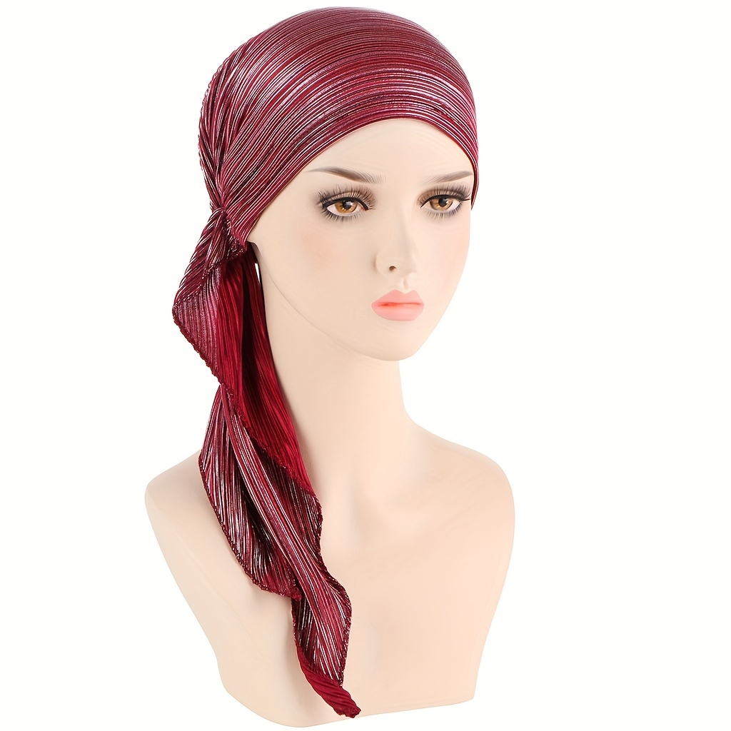 1pc Women's Solid Color Pleated Headwrap Basic Classic Scarf