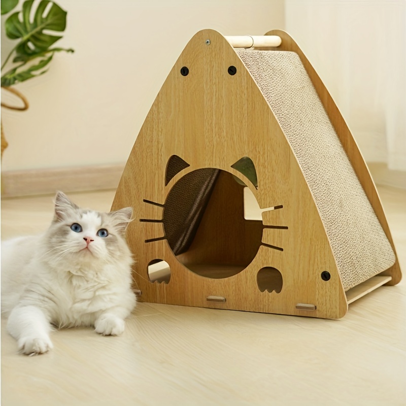 cat scratcher toy cat bed cat scratching post cardboard interactive solid wood scratcher pet toy details 4