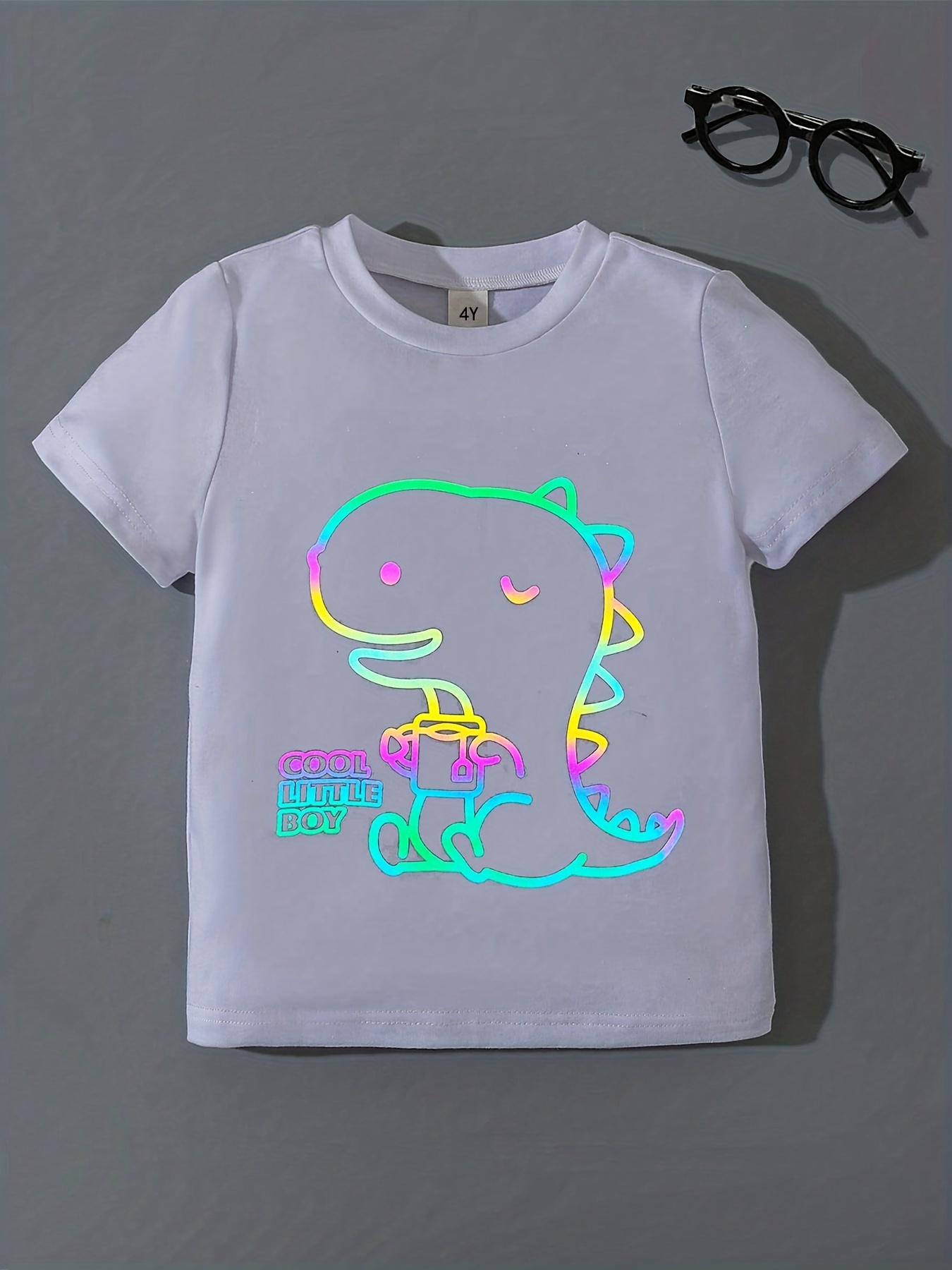 Reflective Gradient Little Dinosaur Print Boys Creative T-shirt ...