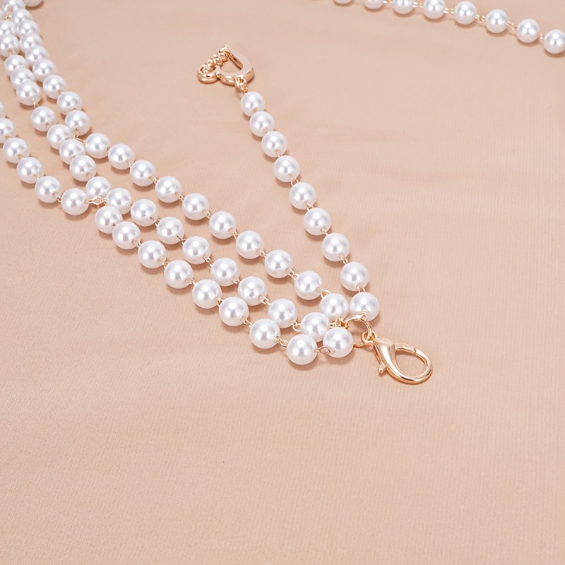 Faux Pearl Waist Chain Belt Floral Decor Sweater Stiletto Belt