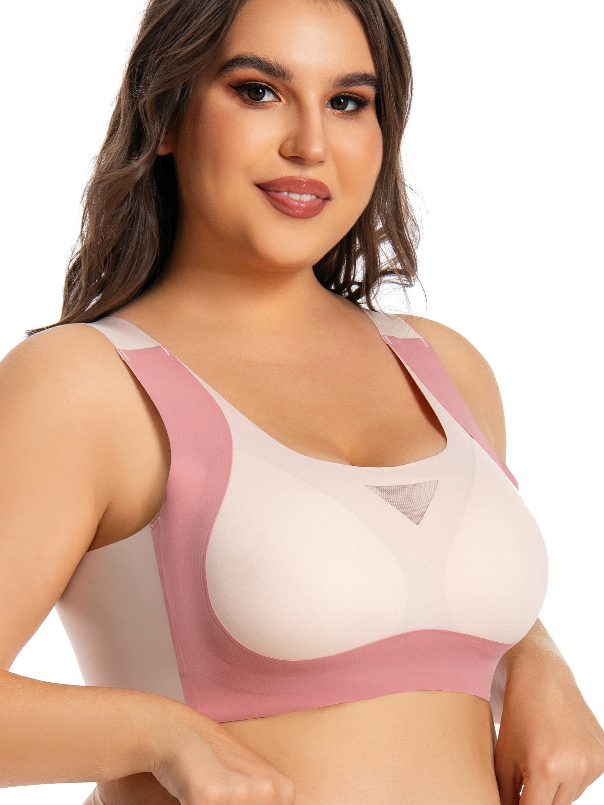 Women's Sports Bra Plus Size Seamless Contrast Mesh Lightly - Temu