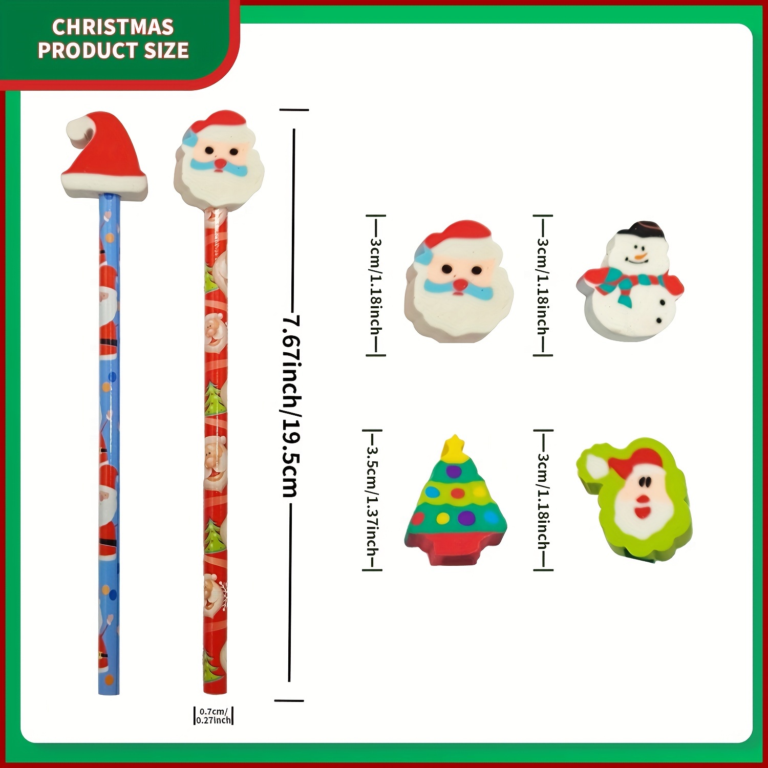 Set of 24 Cute Snowman Pencil Eraser Toppers Great for School, Party Favors or Christmas