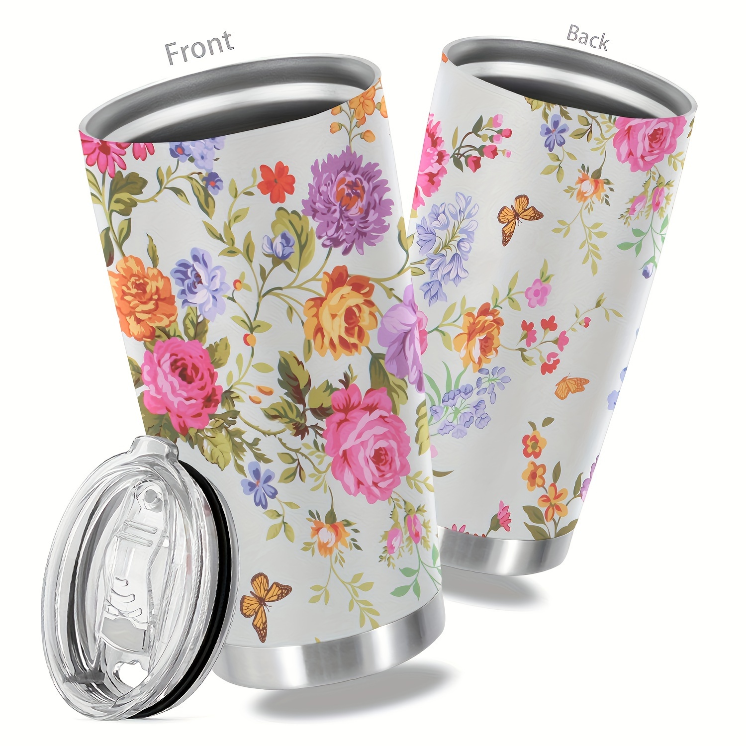 

1pc, 20oz Flower Cup Stainless Steel Tumbler, Funny Print Double Wall Vacuum Insulated Travel Mug, Gifts For Parents, Relatives And Friends