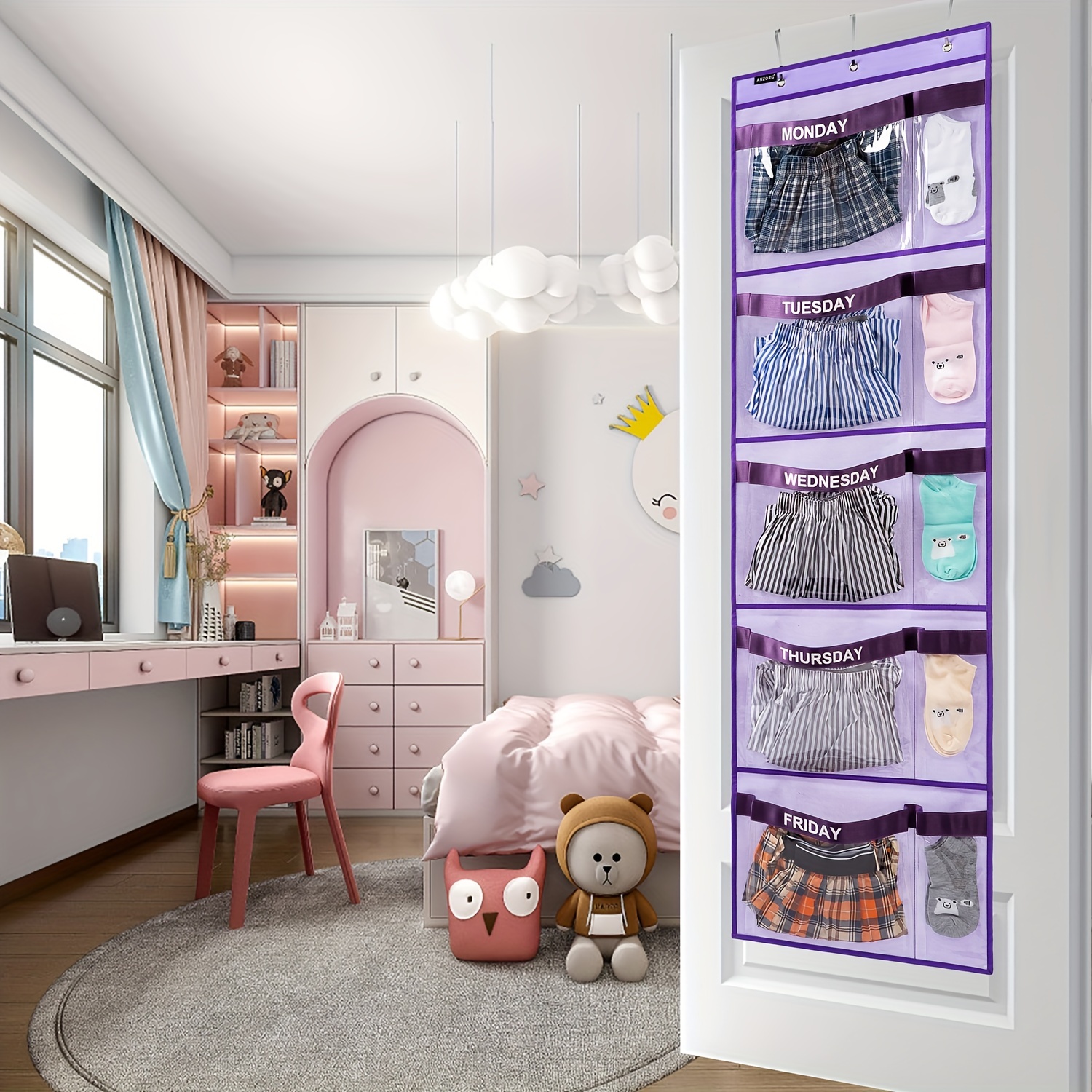 DIMJ Storage Bins, 3 Pcs Large Foldable Fabric Storage Bin Organizer with Clear Window for Bedroom Kids Room Wardrobe Closet Shelves, Home Storage