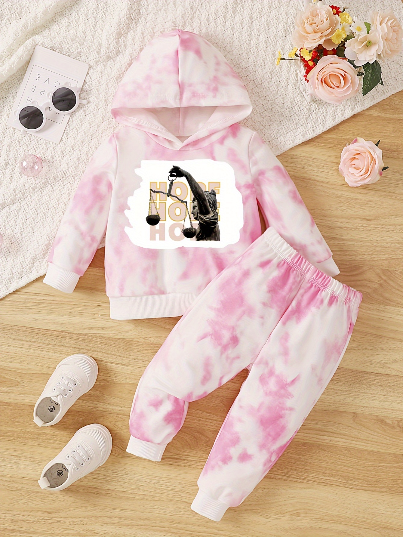 2-piece Toddler Girl Tie Dye Hoodie and Elasticized Pants Casual Set