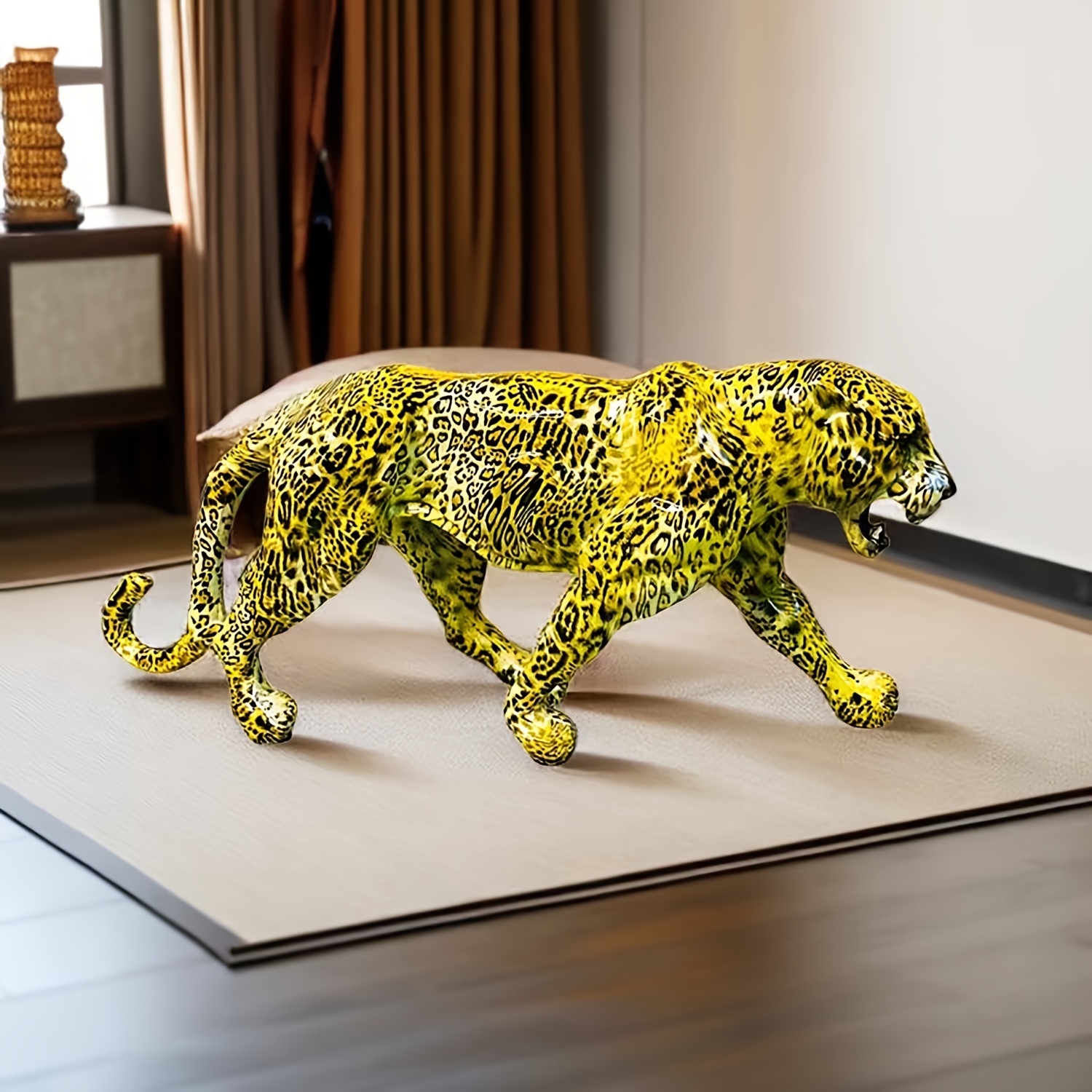 1pc Colorful Abstract Leopard Statue, Leopard Sculpture, Hand-painted  Animal Resin Modern Home Decoration, room Decor