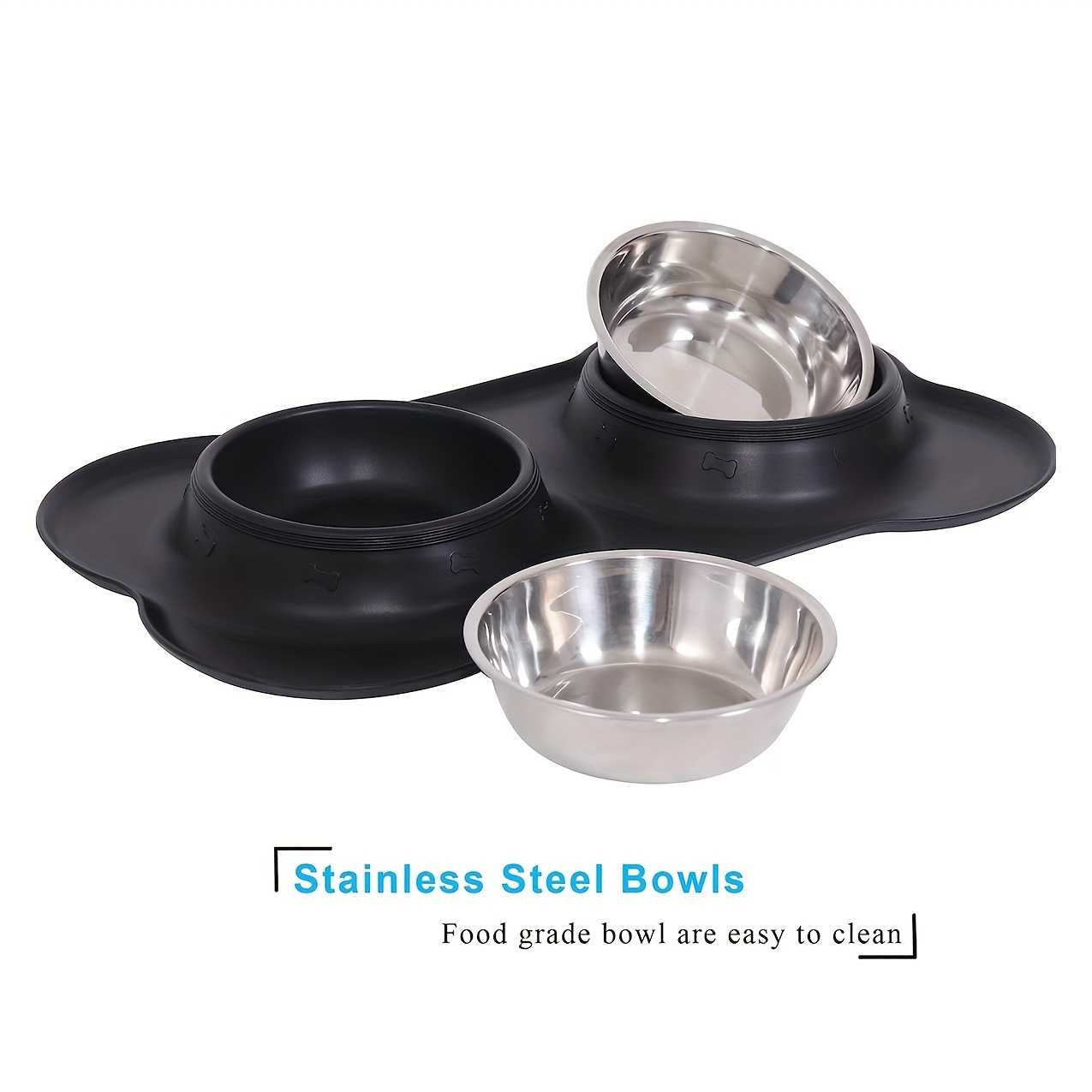 Dog Double Bowls, 2 Stainless Steel Dog Bowl With No-spill No-skid Silicone  Mat, Easy To Clean Pet Food Bowl Water Bowl Set - Temu