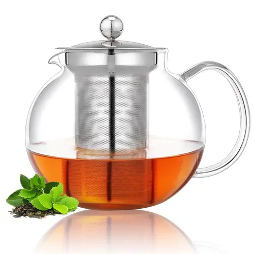 1pc Microwave And Stovetop Safe Glass Teapot With Removable