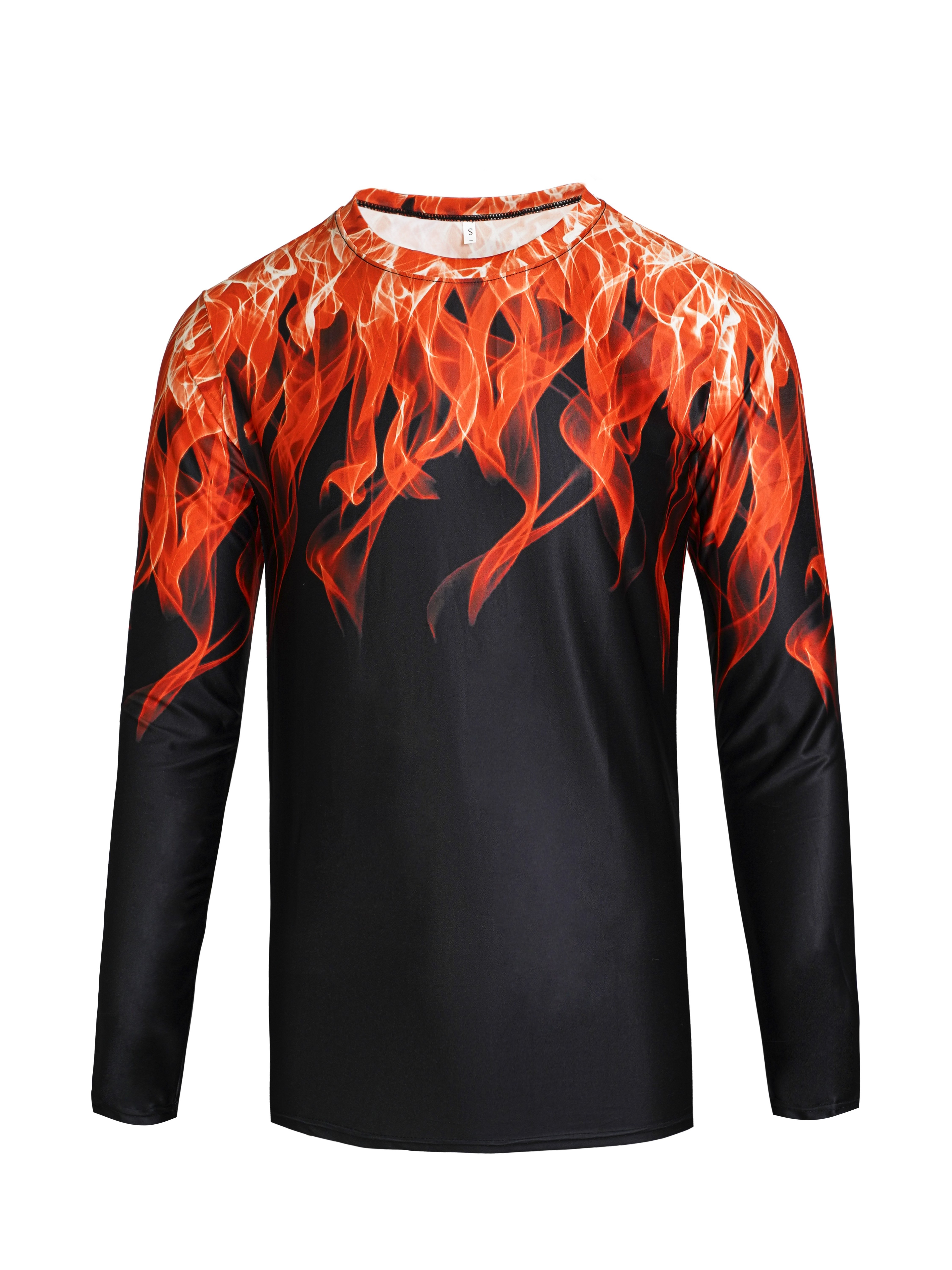 TFHENGQQ Men's 3D Fire Print Retro Style T Shirt Long Sleeve